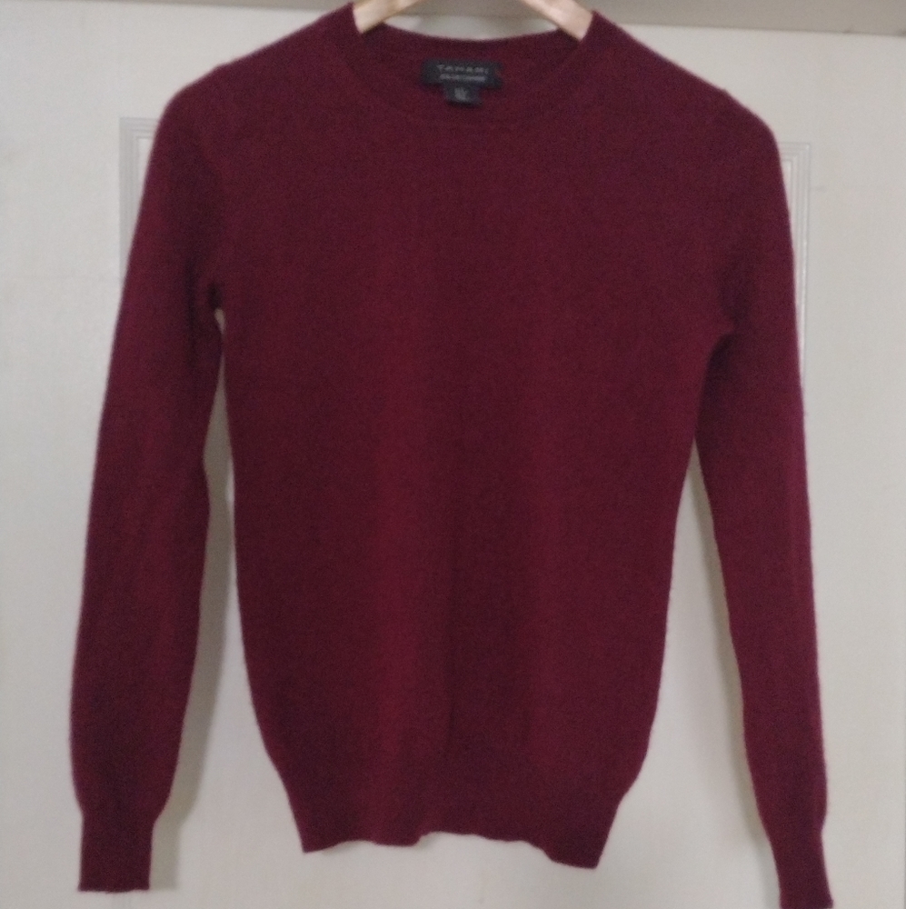 TAHARI 100% 2-Ply Cashmere Burgundy Sweater Women's Sz S